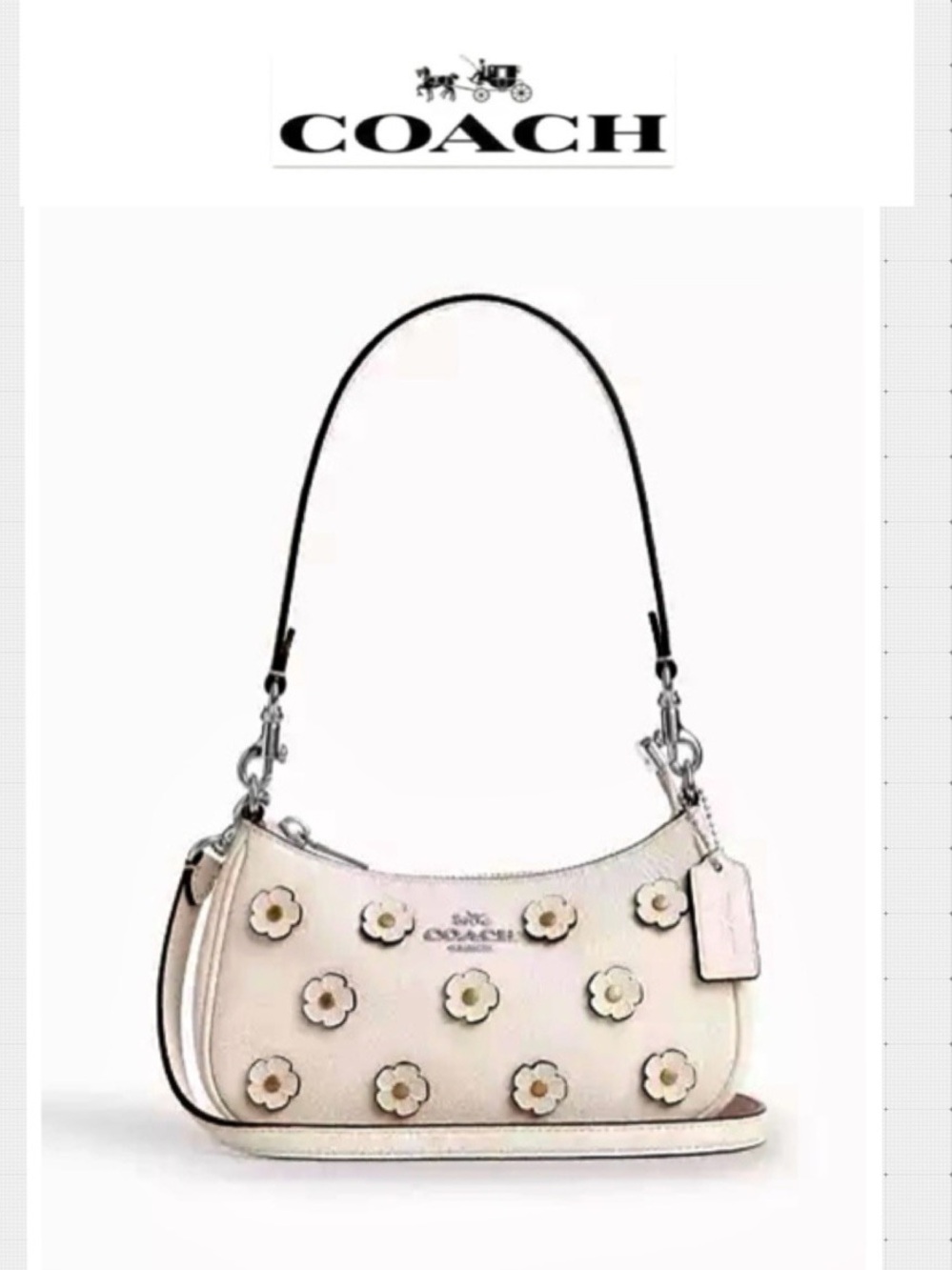 Coach Cream Floral Appliqué Shoulder Bag